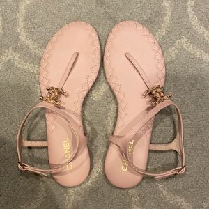 Pink designer look alike flat strappy sandals